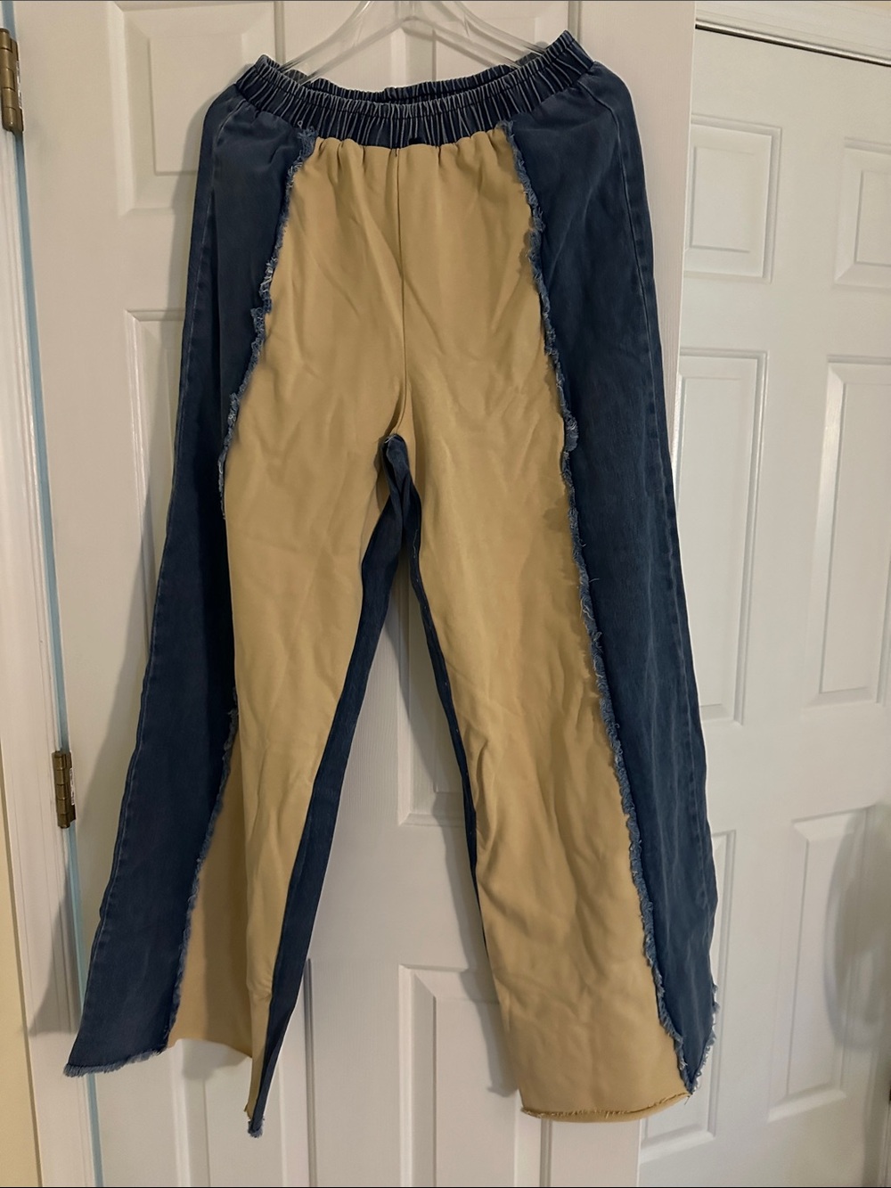 So Me Navy and Beige Colorblock Elastic Waist Pants
